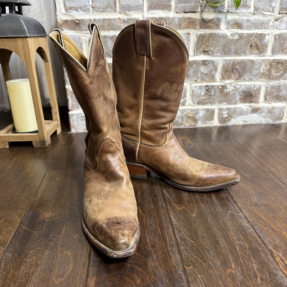 Nocona Ole Miss Cowboy Boots Women's 7.5B Brown Leather Handcrafted USA
